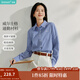 茵曼（INMAN）襯衫2025秋冬新款女裝法式時(shí)髦格紋翻領(lǐng)長(zhǎng)袖上衣 寶藍(lán)格 S （褲子26碼）