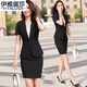伊雅露莎夏季職業(yè)西裝女套裝微彈免燙短袖商務(wù)通勤正裝小西服顯瘦工衣8807 黑色西裝+裙 M （90-100斤）