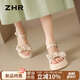 ZHR厚底涼鞋女復(fù)古羅馬松糕女鞋蝴蝶結(jié)一字帶厚底鞋子女JF217米色37