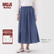 無(wú)印良品（MUJI）女式 棉紗 抽褶裙 長(cháng)半身裙女款裙子25年秋季女裝 BE1XTA5A 藍色格紋 S (155/62A)