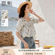 香影方領(lǐng)碎花上衣女2025夏裝新款純棉娃娃衫短袖寬松鎖骨綠色小衫 綠花 S 155/80A/85-95斤