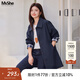 MsShe【設計感格紋風(fēng)衣外套女】大碼女裝2025秋季胖mm顯瘦高級感外套 藏青藍色25年9月20日到貨 2XL