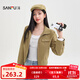三福單外套2025秋季復古雙袋蓋裝飾寬松立領(lǐng)夾克女裝508640 卡其色 S