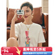 Olrain歐芮兒法式正肩短袖T恤女夏季寬松釘珠印花設計感體恤上衣 米白色 L