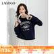 lagogo純棉藏青色衛(wèi)衣女拉谷谷春秋新款圓領(lǐng)落肩袖顯瘦顯白上衣 藏青色(M0) S