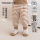 幼歌（YOUGE）嬰幼兒冬季新款純棉保暖條紋毛線(xiàn)褲寶寶柔軟親膚束腳褲 卡其條紋 90 cm