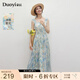 朵以（Duoyi）2025夏季新款度假風(fēng)法式油畫(huà)碎花木耳邊方領(lǐng)打攬收腰吊帶裙 繁花 S