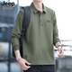 吉普（JEEP）加絨加厚長袖t恤男士秋冬新款休閑爸爸polo衫寬松大碼中年打底衫 軍綠色 【加絨保暖】 L 【建議體重120-140斤】