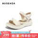 森達羊皮涼鞋女夏新商場(chǎng)同款簡(jiǎn)約厚底增高休閑涼鞋SZM01BL4 米白 38