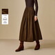 茵曼（INMAN）茵曼2025冬女裝新款美拉德燈芯絨A字百褶中長(cháng)傘裙半身裙 深咖色 S