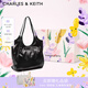 CHARLES&KEITH柔軟褶皺大容量單肩托特包包女包生日禮物七夕禮物CK2-30782457 Black黑色 大包