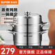 蘇泊爾（SUPOR）蒸鍋304不銹鋼三層復底多用蒸魚家用蒸籠電磁爐燃氣通用 歐式蒸鍋 3層 28cm