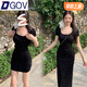 DGOV復(fù)古碎花方領(lǐng)短袖連衣裙女裝夏季甜辣妹針織裙子黑色收腰包臀長裙 短款碎花短袖連衣裙 S 推薦80-95斤