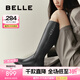 百麗（Belle）七夕禮物復(fù)古時髦騎士靴女商場同款真皮顯瘦長筒靴3NF73DG4 黑色 38 (240mm)