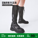 Semir官方正品時裝靴女靴春秋季新款潮流休閑高幫系帶機(jī)車靴長筒靴女 黑色 37