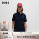 BOSS博斯【禮物】【珠地布】男士徽標貼片彈力棉修身短袖Polo衫 404-深藍色 L
