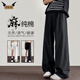 IZEXX棉麻舒適休閑褲男秋季垂感直筒透氣簡(jiǎn)約百搭長(cháng)褲子JS83黑色L