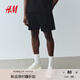 H&M男裝衛褲秋季薄款寬松直筒運動(dòng)跑步褲松緊腰休閑短褲1224295 黑色 XL 180/106