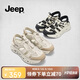 Jeep網(wǎng)面鏤空運動涼鞋夏季防滑溯溪鞋厚底包頭羅馬涼鞋女 白灰色  38 