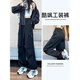 燦圖黑色工裝運(yùn)動(dòng)褲女春秋季新款小個(gè)子美式潮流沖鋒闊腿寬松休閑褲女 黑色 L
