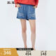 斯琴女棉麻混紡仔蘭繡花薄休閑低腰牛仔短褲CKC2005 仔蘭 L