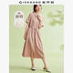 佐丹奴亞麻裙子女夏新款棉麻綁帶娃娃領(lǐng)薄款襯衫連衣裙女05464347 23豆沙粉 S