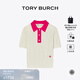Tory Burch 湯麗柏琦【限時(shí)禮遇】 翻領(lǐng)棉質(zhì)鏤空POLO衫TB 83178 象牙白/亮粉色 111 XL 175/96A