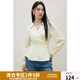 獨束大碼女裝2025春季收腰系帶雪紡長(cháng)袖襯衫胖MM顯瘦百搭V領(lǐng)上衣 米黃色 M (尺碼：1)