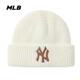 MLB毛線(xiàn)帽女秋冬季百搭針織帽韓國NY刺繡保暖LA男女帽子 毛線(xiàn)中標白金NY
