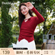 朵以（Duoyi）2025春季新款純欲風(fēng)新年褶皺收腰修身立體花朵V領(lǐng)毛織上衣 安可拉紅 M