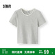 森馬（Semir）[商場(chǎng)同款]短袖T恤女短款蕾絲花邊2025夏緊身條紋衫102325100007