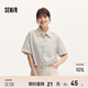 森馬（Semir）中袖襯衫女短款條紋寬松慵懶風(fēng)夏季翻邊袖抽繩仿麻襯衣松弛感 咖色調00455 L