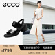 愛步（ECCO）女士涼鞋 夏季一字帶粗跟涼鞋時尚舒適 雕塑222763 黑色22276301001 （牛皮革） 37 (235mm)