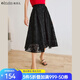 Olrain歐芮兒黑色網(wǎng)紗半身裙女夏季高腰時(shí)尚復古赫本風(fēng)A字傘裙 黑色-現貨 M 160/68A