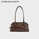 CHARLES&KEITH25秋新品腰帶式設(shè)計長柄腋下包斜挎包七夕禮物CK2-20271613 Distressed Coffee咖啡色 M