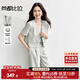 尚都比拉職場(chǎng)通勤女裝套裝夏季珍珠金屬扣V領(lǐng)短袖西裝小外套 米灰色 L 