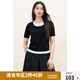 獨束大碼女裝假兩件拼接撞色針織衫2025春夏新品通勤長短袖上衣 黑色（短袖） L （尺碼：2）