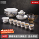 景德鎮(zhèn)（jdz）陶瓷茶具套裝整套高溫白瓷功夫蓋碗茶杯公道帶水洗送長(zhǎng)輩高檔禮品 千里江山蓋碗茶具套裝 12頭