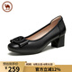 駱駝牌 女鞋牛皮單跟瑪麗珍鞋高跟休閑厚底粗根皮鞋 P24A155633 黑色 38
