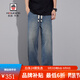 AEMAPE美國(guó)蘋(píng)果高端牛仔褲男士2025年新款復(fù)古直筒寬松闊腿條紋休閑褲子 復(fù)古藍(lán) XL 建議140-160斤