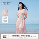 秋水伊人國(guó)風(fēng)復(fù)古優(yōu)雅連衣裙2025年夏季新款女雪紡印花飛飛袖長(zhǎng)裙 粉紅 M