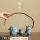 陶羽仿宋汝窯元青花直身壺陶瓷泡茶壺茶杯帶茶盤(pán)一壺三杯功夫茶具整套 元青花直身壺一壺兩杯+主人杯+盤(pán)
