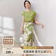 尚都比拉短袖t恤印花半裙套裝時尚洋氣兩件套氣質(zhì)型夏季女裝 綠配花色 XL 
