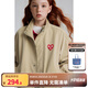 ELLE KIDS童裝 愛心繡花立領(lǐng)夾克外套男女兒童春秋季四合扣復(fù)古上衣 卡其色 165 (M)