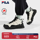 FILA 斐樂官方女鞋TREK 1S MID WE復(fù)古運(yùn)動(dòng)鞋冬季加絨滿天星老爹鞋 斑鳩黃/黑-TB 39