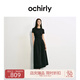 歐時力OCHIRLY 褶飾A字連衣裙長裙法式復(fù)古顯瘦2025年夏季新款女裝 黑色 M