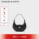 CHARLES&KEITH三角扣新月包腋下包單肩包包女包女友生日禮物CK2-50271205 Noir黑色 S