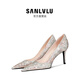 SANLVLU北海 2025新款仙女鞋幻彩金色水晶鞋法式細(xì)跟訂婚鞋儀式感高跟鞋 幻彩金/8cm（升級羊皮里+pink禮盒裝） 36