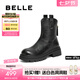 百麗（Belle）七夕禮物復(fù)古質(zhì)感彈力靴女冬新商場款粗跟增高顯瘦短靴E5E1DDZ5 黑色 38