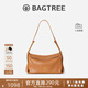 BAGTREE【明星同款】包包樹(shù)奶盒包植鞣皮單肩斜挎腋下通勤Hobo枕頭女士包 焦糖色-中號【磁吸拉鏈款】 高級小眾